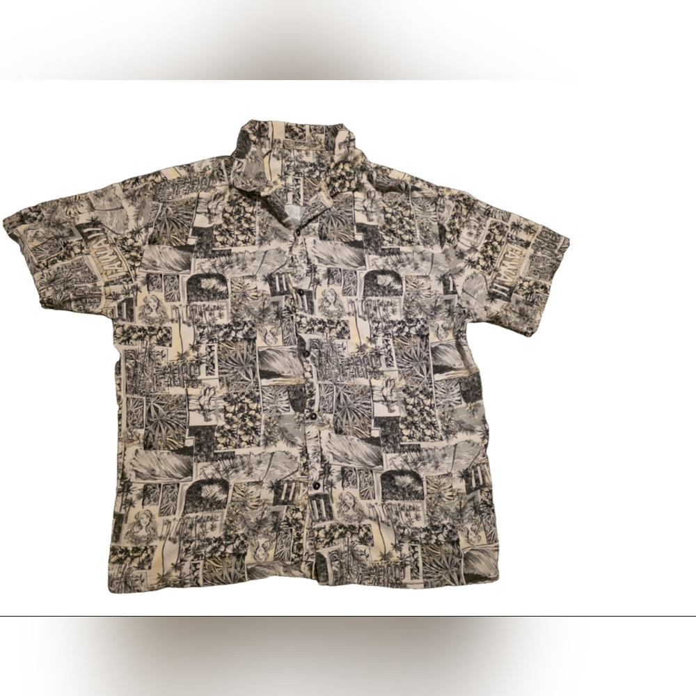 Hawiian Print Shirt in Gray Tones Size M
